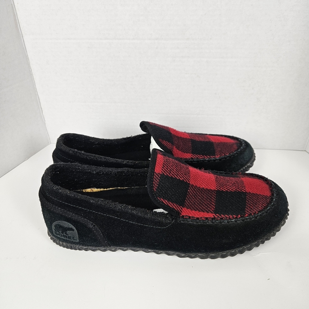 Sorel Black & Red Plaid Rubber Bottom Slippers/ House Shoes  Loungewear Size 11